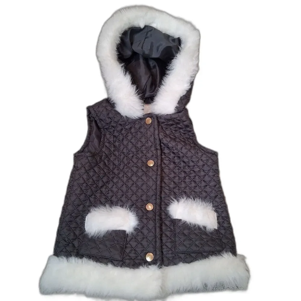 Savannah Toddler Quilted Faux Fur Lined Hood Vest Girls 4T